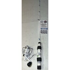 Busch Light Medium Light Ice Fishing Combo Spinning Reel Rod White Blue Black 26